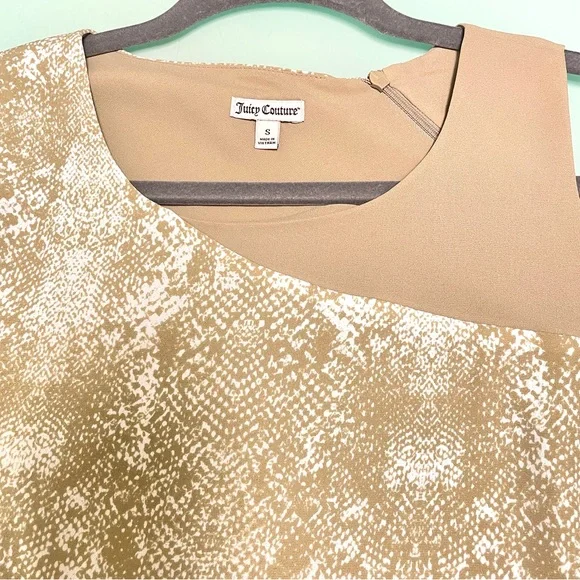 Y2K Juicy Couture Tan / dark beige white snakeskin Asymmetrical Top Small Peyton - Picture 3 of 9